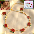 Red Lotus Necklace Set – Adjustable Thread Ethnic Jewellery
