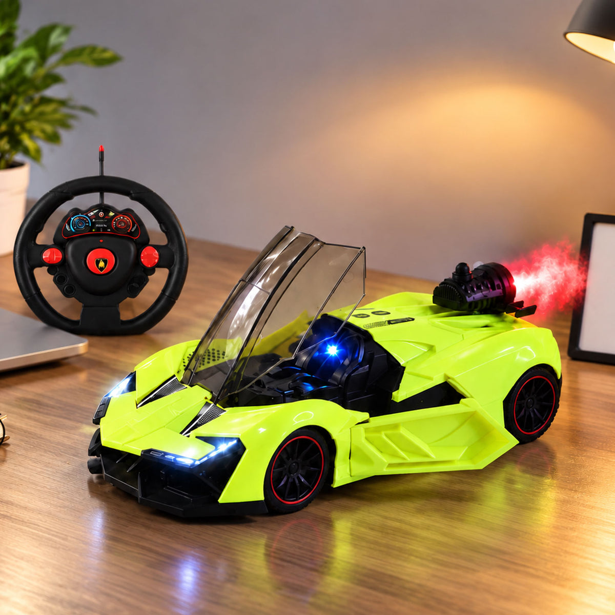 Remote Control Racing Car Toy with Water Spray Effect and LED Lights (1 Pc Set)