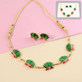 Lotus Motif Jewellery Set – Elegant Green Ethnic Necklace with Earrings