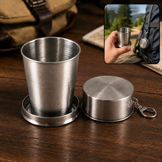 Folding Camping Cup – Stainless Steel Portable with Keychain | hydrozilla
