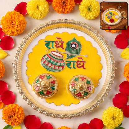 Radhe Radhe Decorative Pooja Thali with Ganesha Idol Gift Set