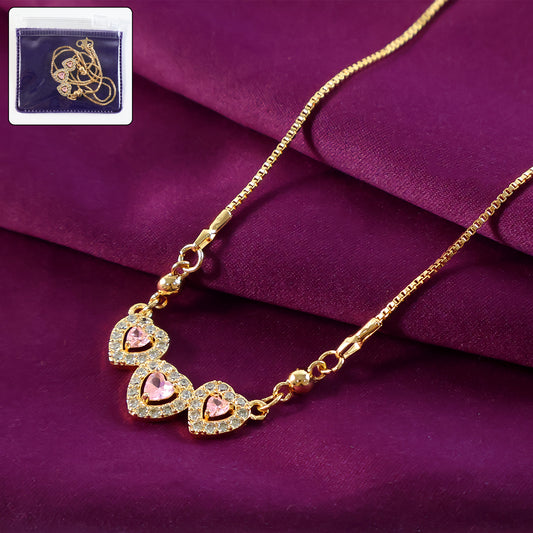 Romantic Triple Heart Gold-Plated Pendant Necklace for Women