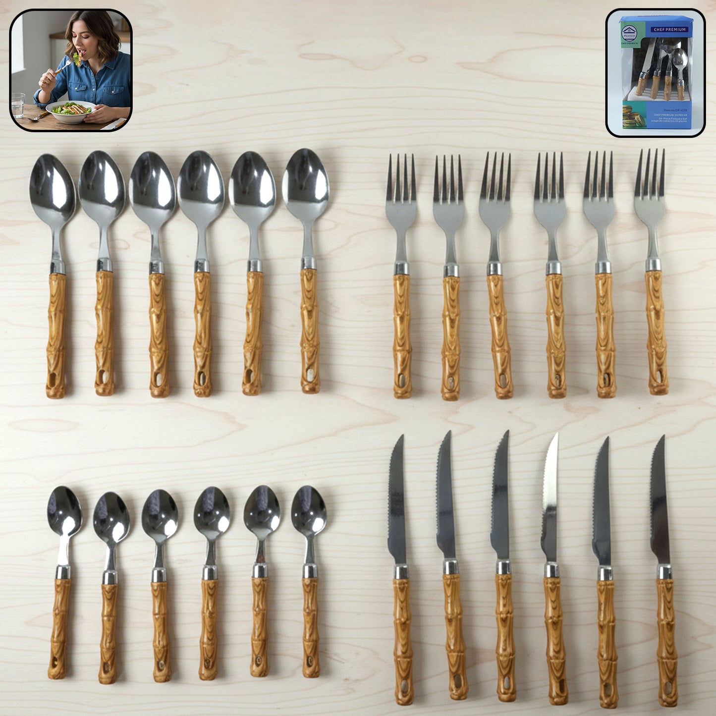Wooden handle cutlery set