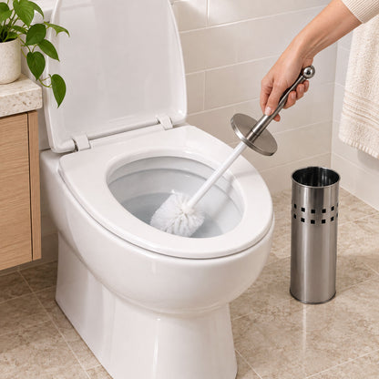 Stainless Steel Toilet Brush with Holder, Toilet Cleaning Brush Stand (1 Set)