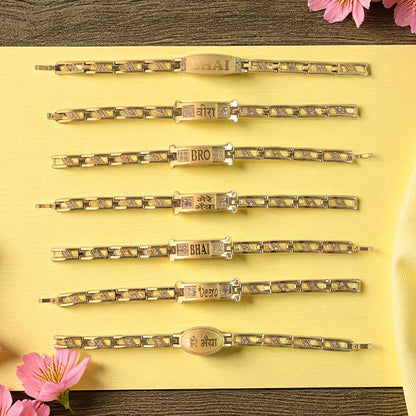 Metal Rakhi Bracelet for Brother Chain Rakhi With Wording (Mix Design /1 Pc)