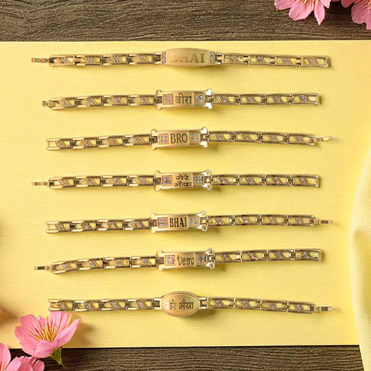Metal Rakhi Bracelet for Brother Chain Rakhi With Wording (Mix Design /1 Pc)