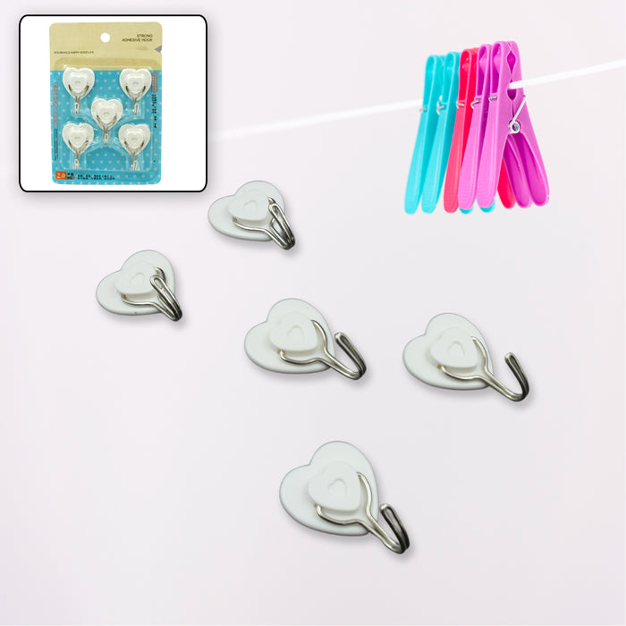 Multipurpose Strong Hook Self-Adhesive hooks for wall Heavy Plastic Hook, Sticky Hook Household For Home , Decorative Hooks, Bathroom & All Type Wall Use Hook , Suitable for Bathroom, Kitchen, Office (5 Pc Set)