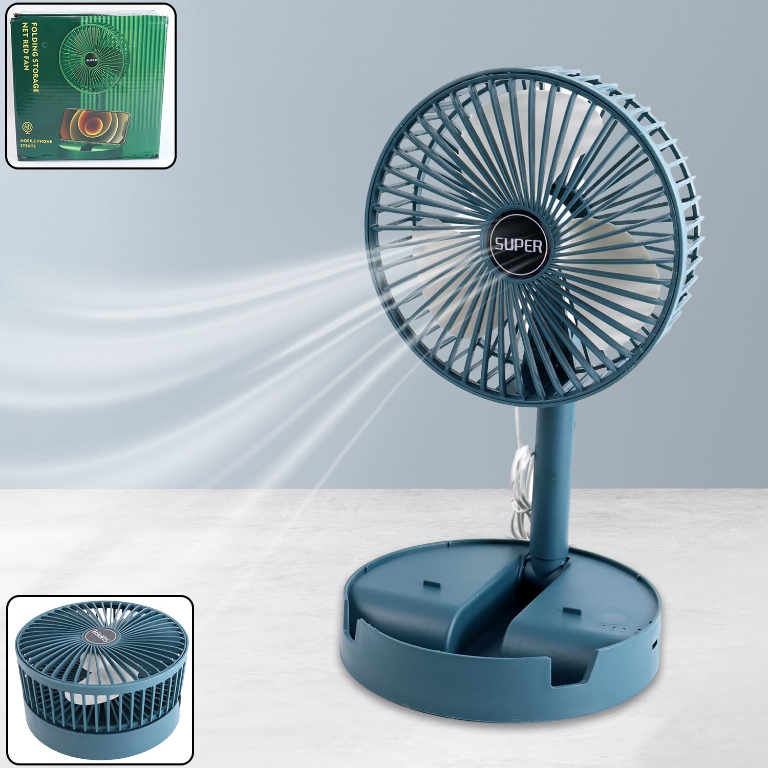 Desk fan with phone stand