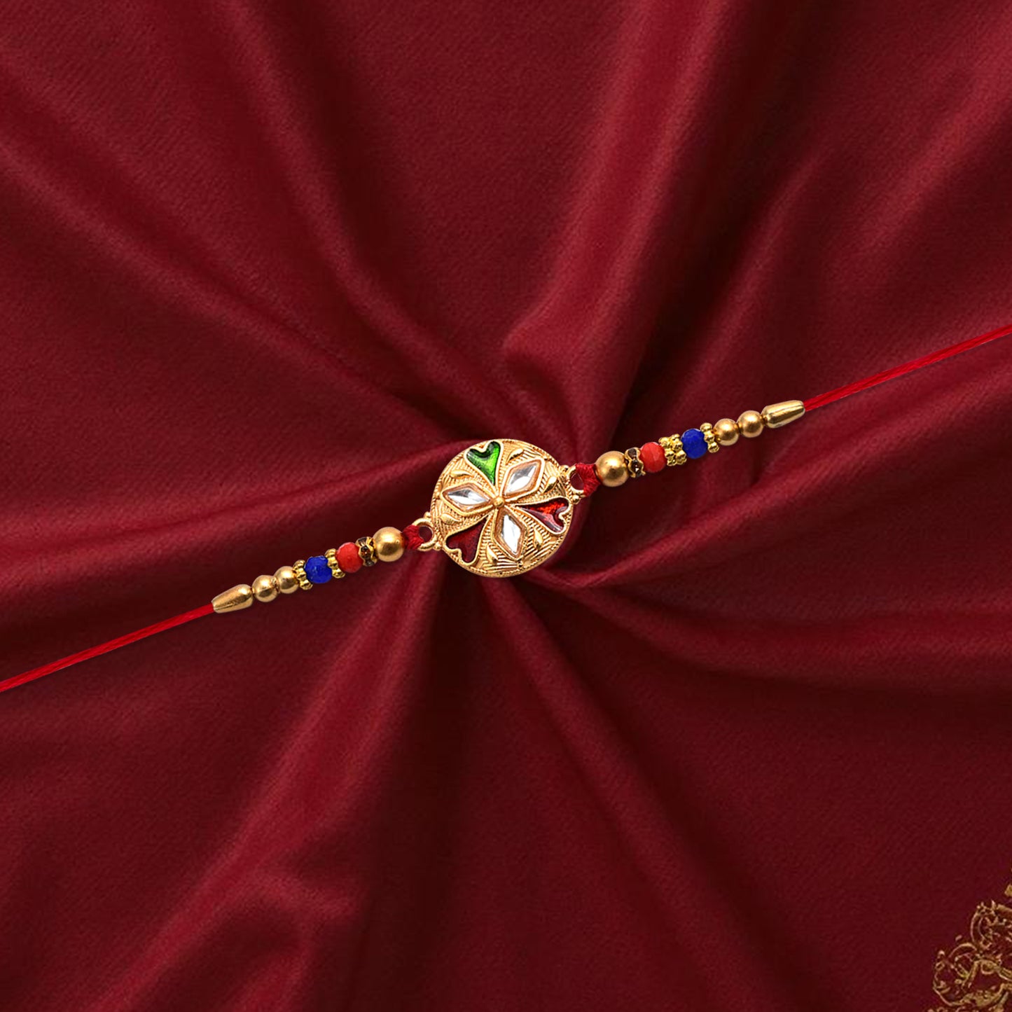 Designer Floral Rakhi with mirror work and colorful beads