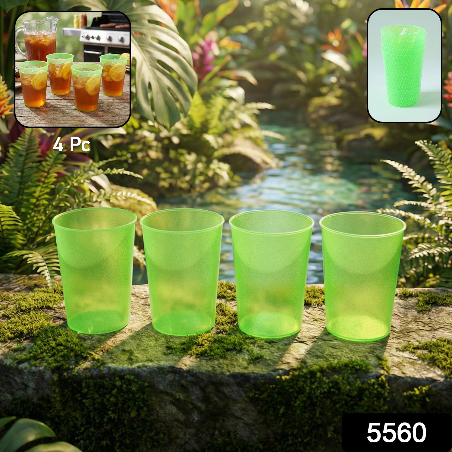 Reusable Plastic Drinking Tumblers - 4-Piece Transparent Water Cup Set