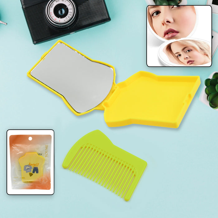 12634 Combo Of Hair Comb And Mirror Set For Women And Girls Casual And Travelling Use Folding Pocket Hairbrush, Mini Hair Comb Compact Travel Size, Hair Massage Comb, For Men Women And Girls