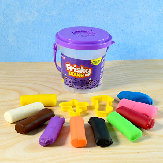Frisky Dough Modelling Clay Set – 12 Multicolor Dough Sticks with Shape Cutters in Storage Bucket