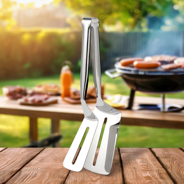 Stainless Steel Cooking Tong - Multifunctional Slotted Fish Double-Sided Spatula (1 Pc / 23 Cm)