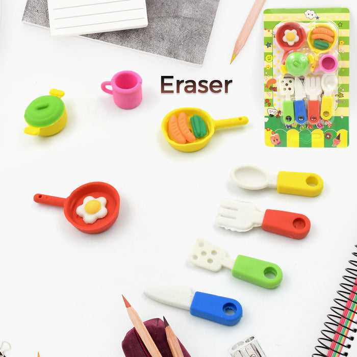 Fancy & Stylish Colorful Erasers, Mini Eraser Creative Cute Novelty Eraser for Children Different Designs Eraser Set for Return Gift, Birthday Party, School Prize, Cookware Shaped, Makeup Set Eraser (9 pc & 8 Pc Set)