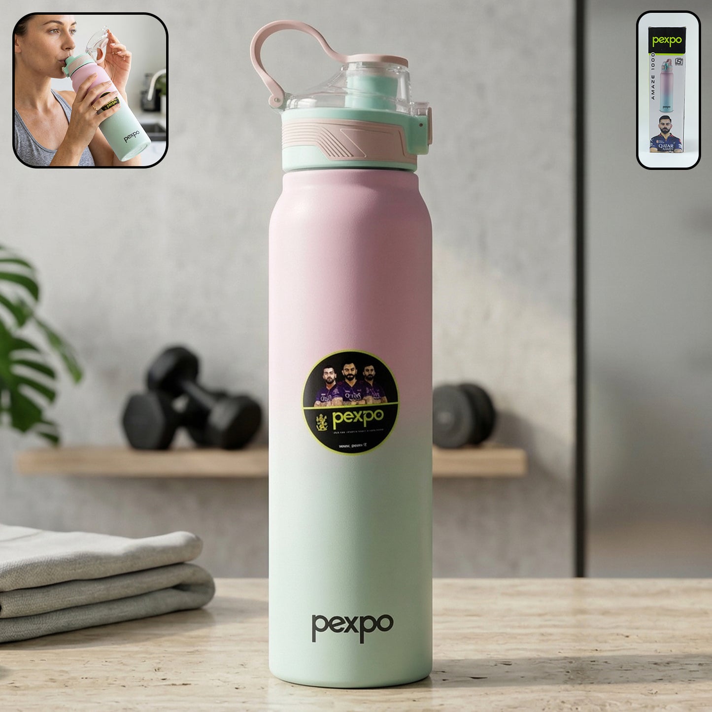 Pexpo Amaze Hot & Cold Insulated Stainless Steel Water Bottle - 1000 ML