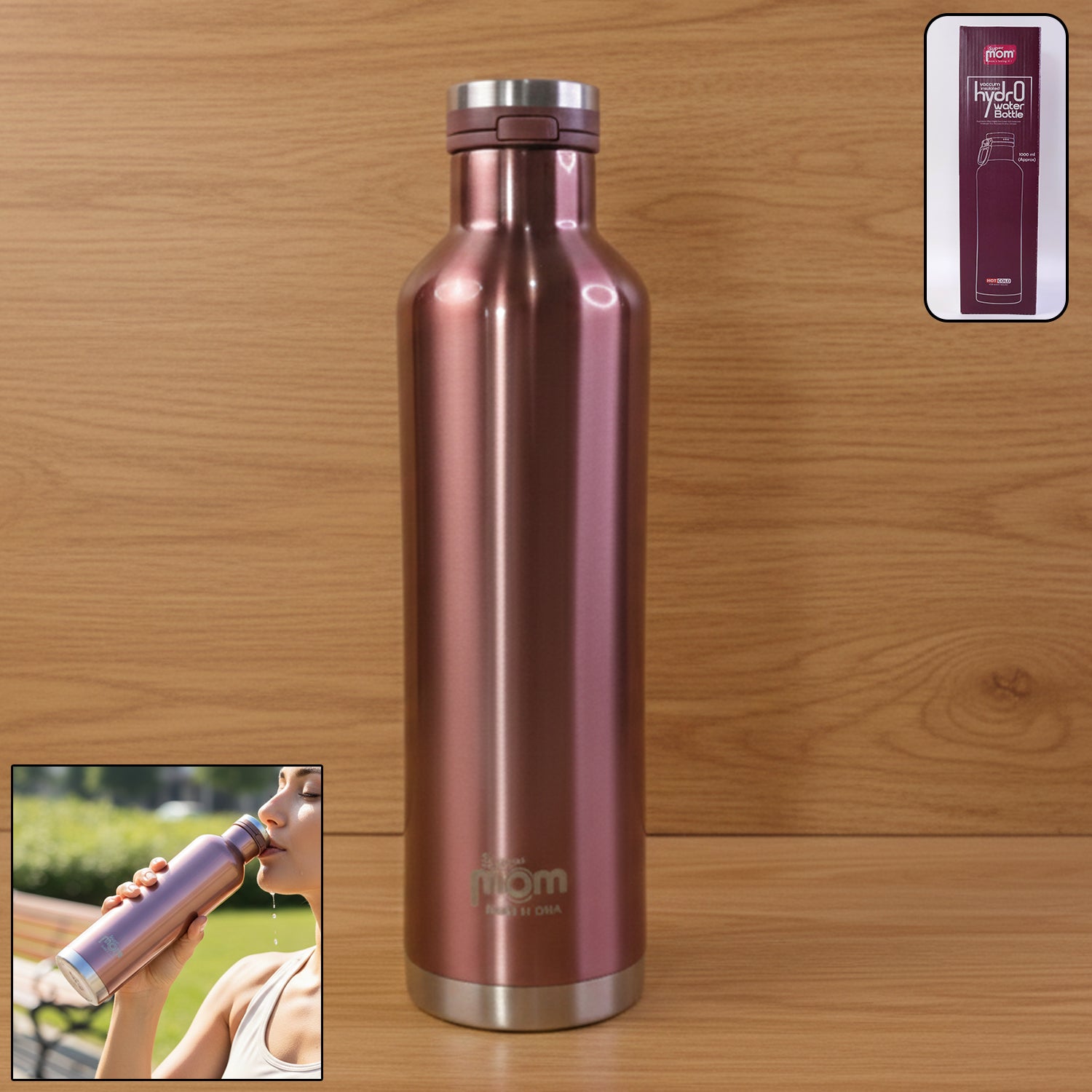 Supermom 1000 ML Stainless Steel Insulated Hydro Water Bottle, Vacuum Flask