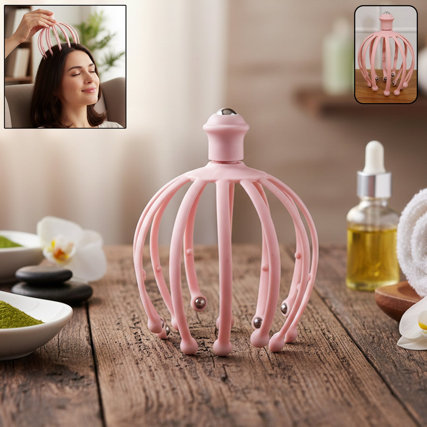 Manual scalp massager with rolling ball tips