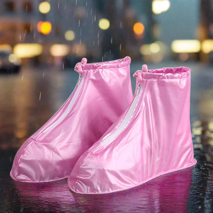 Plastic Shoes Cover Reusable Anti-Slip Boots Zippered Overshoes Covers Transparent Waterproof Snow Rain Boots for Kids / Adult Shoes, for Rainy Season (1 Pair / Pink)