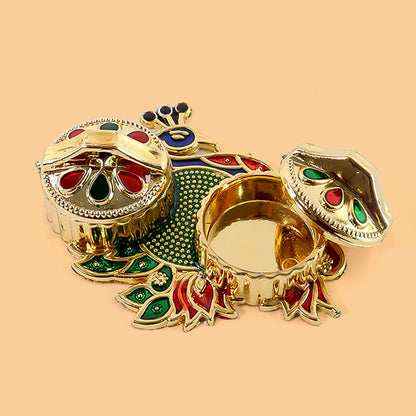 Peacock Design Metal Kumkum / Roli–Chawal Box - (1 Pc)