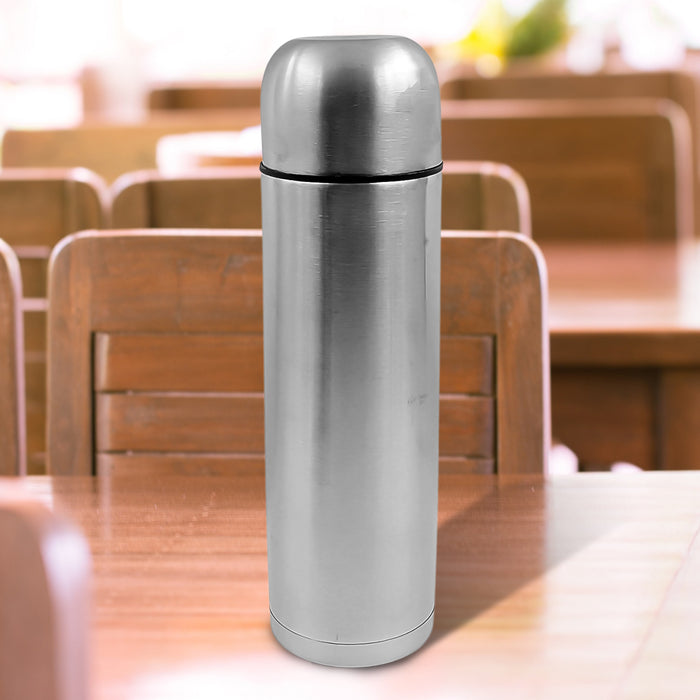 Vacuum Flask With Cover, 18/8 Stainless Steel | Hot and Cold Water Bottle with Push-Down Lid | Double Walled Stainless Steel Bottle for Travel, Home, Office, School, Picnic (1000 ML / With Cover)
