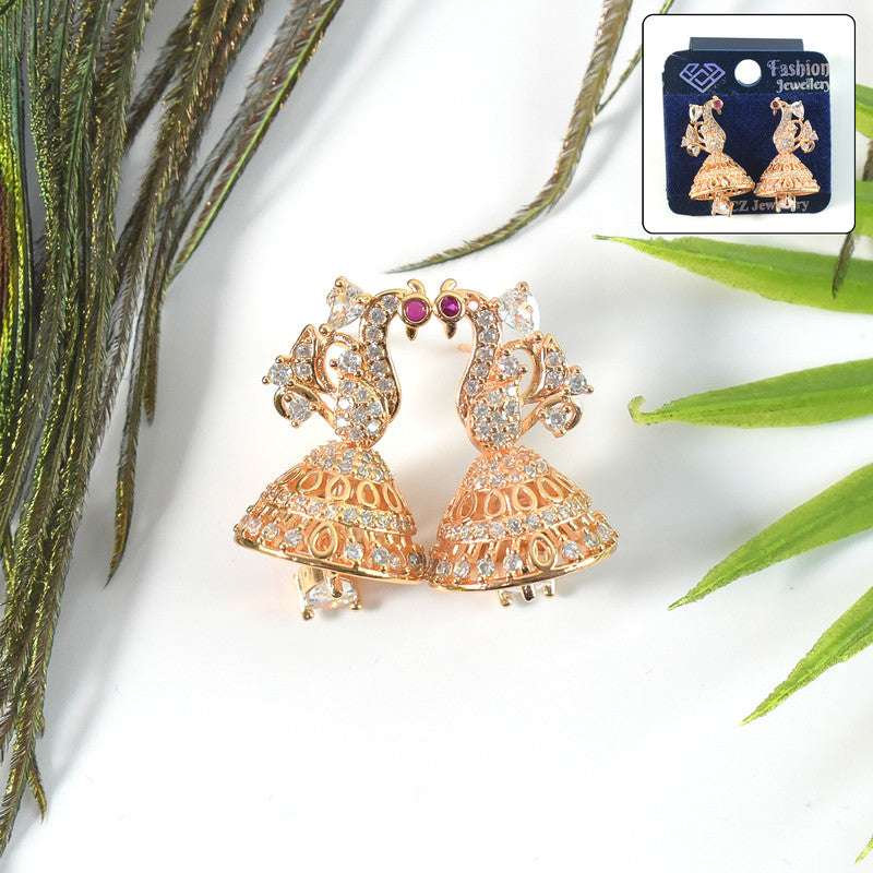 Beautiful Peacock Design CZ Stone Jhumka Earrings for Women