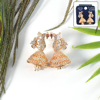 Beautiful Peacock Design CZ Stone Jhumka Earrings for Women