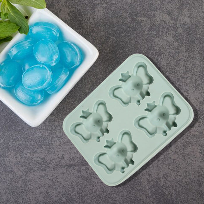 Silicone Cartoon Shape 4 Grid Ice Cube Tray Ice Cube Molds Trays Small Cubes Tray For Fridge, Flexible Silicon Ice Tray (1 pc)
