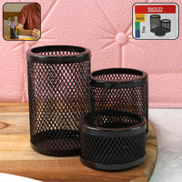 Khyati Trio Metal Mesh Pen Stand – 3-in-1 Round Desk Organizer Set