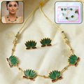 Green Lotus Necklace with Adjustable Thread & Stud Earrings Set