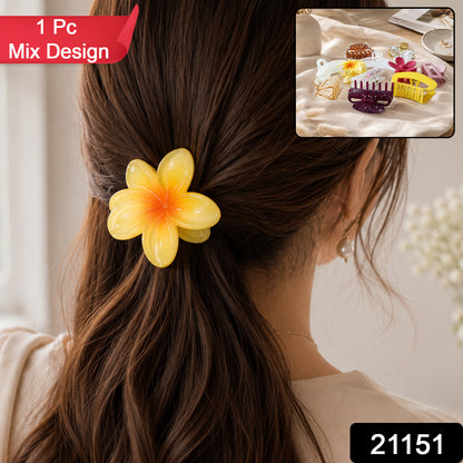 Plastic Stylish Flower Hair Clip Claw Clutcher Mix Design (1 Pc)