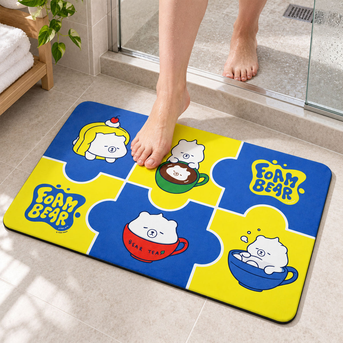 Absorbent Bathroom Mat, Cute Cartoon Bear Print Quick Dry Mat (1 Pc, 45x74 Cm)