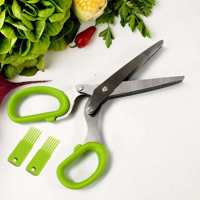 Herb Cutter Scissors 5 Blade Scissors Kitchen Multipurpose Cutting Shear with 5 Stainless Steel Blades & Safety Cover & Cleaning Comb Cilantro Scissors Sharp Shredding Shears Herb Scissors Set