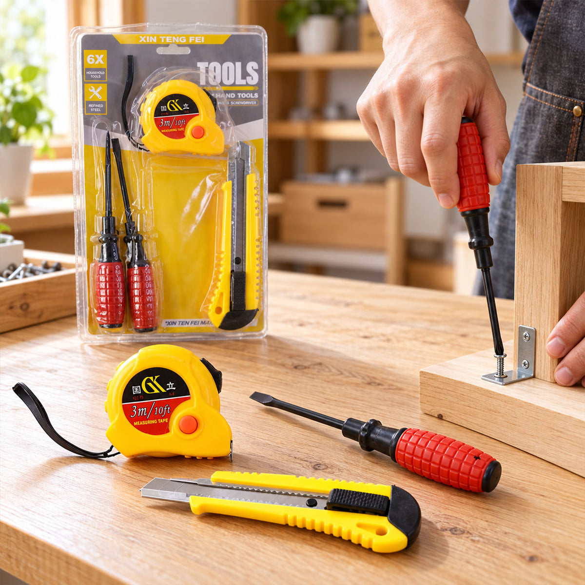 4 in 1 Hand Tool Kit for Garage and Hardware Repairs, Compact Tool Set (1 Set)