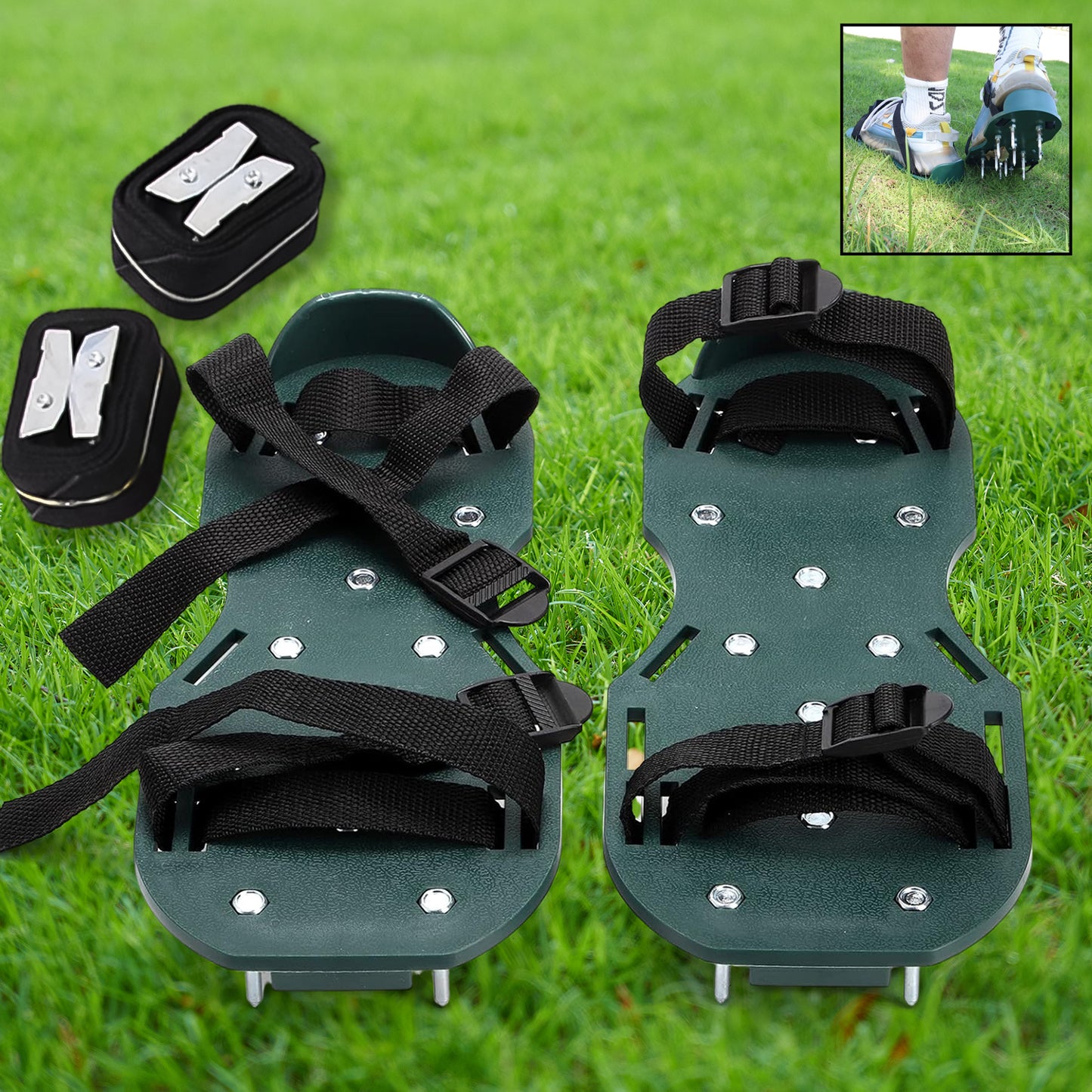 Lawn Aerator Sandals, Garden Grass Aerator Spiked Sandals Green Studded Shoes (1 Pair)