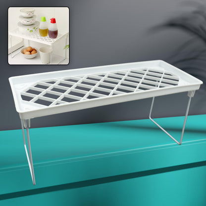 1 Tier Folding Storage Organizer Stack Shelf Rack / Kitchen Bathroom Tall Cabinet, Portable Folding Shelf with PP Metal Construction for Home and Dorm Storage
