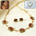 Lotus Design Necklace with Stud Earrings – Traditional Festive Set