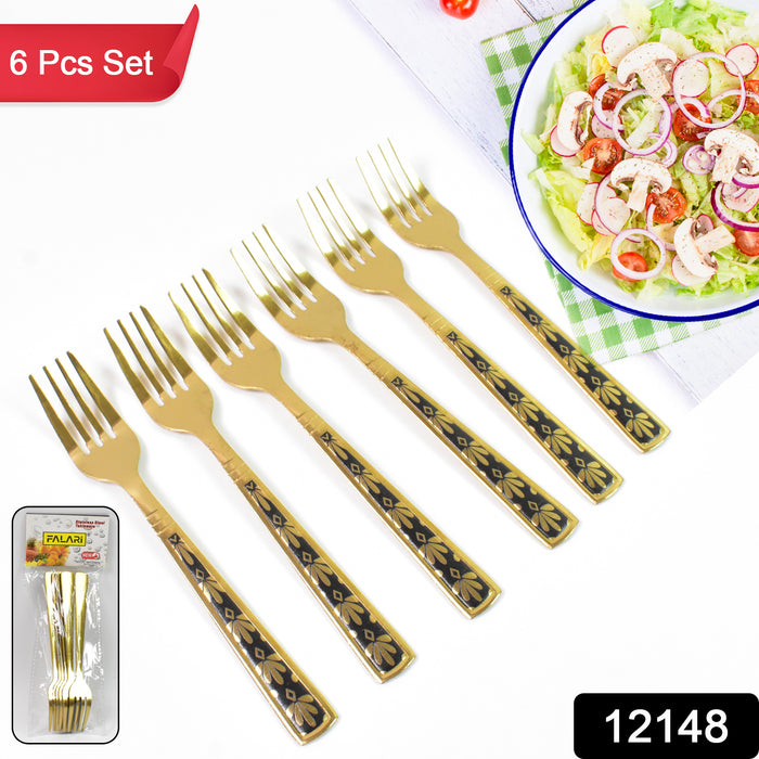 Stainless Steel Premium Fork Traditional Design Tablewar (6 Pcs Set / Golden)