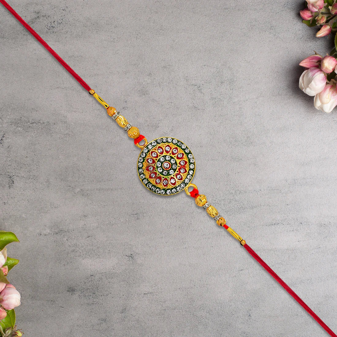 Kundan Rakhi Royal Golden Enamel Work Design for Bhai (50pcs)