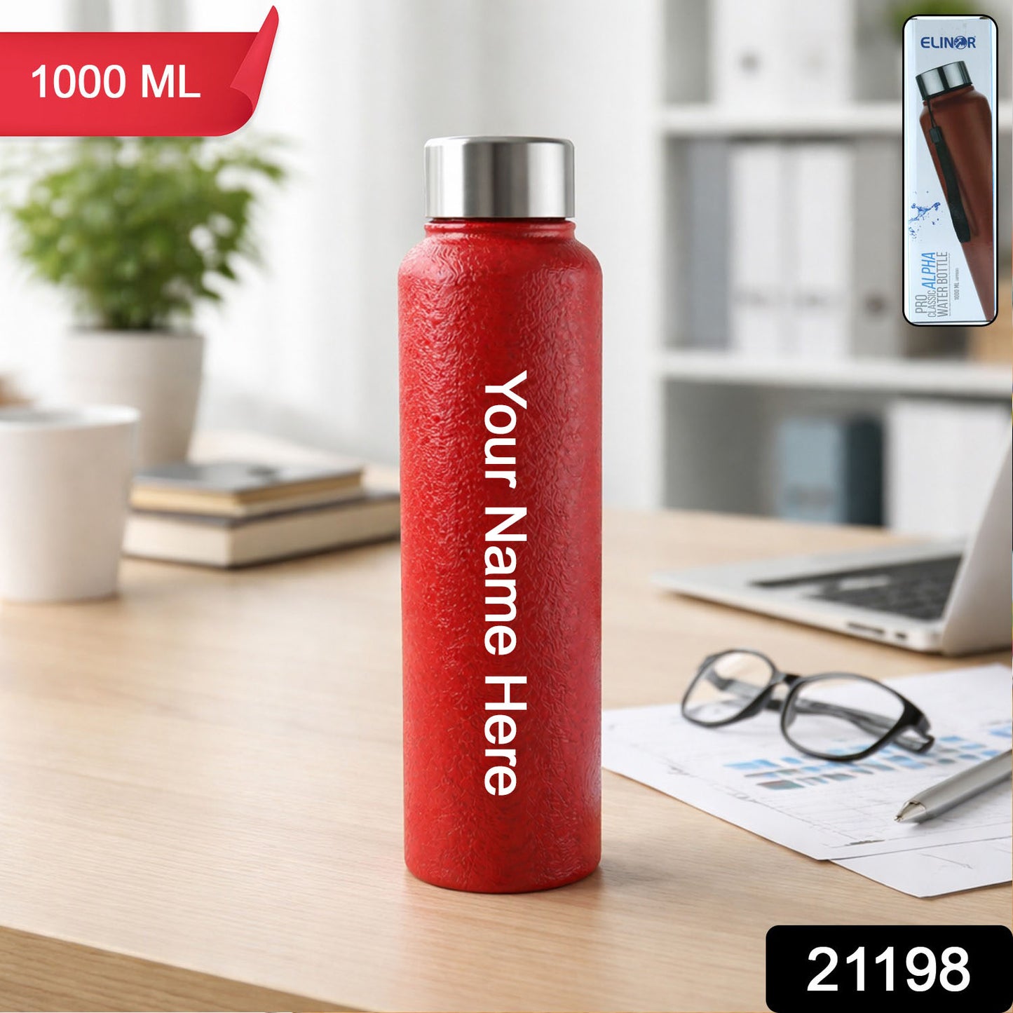 Custom 1000 ML Stainless Steel Water Bottle Red Color (1 Pc)
