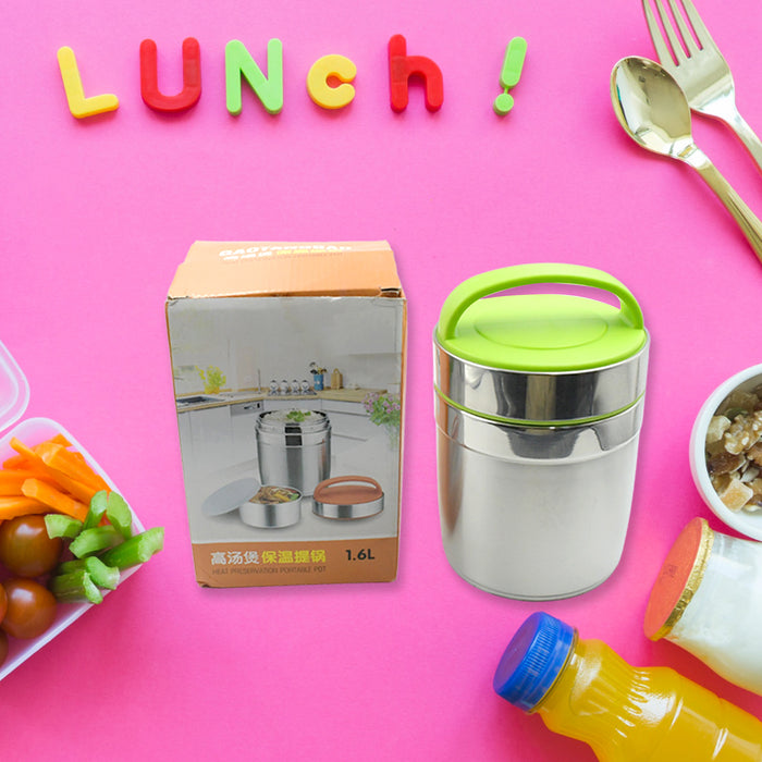 LEAK-PROOF THERMOS FLASK FOR HOT FOOD, WARM SOUP CUP, VACUUM INSULATED LUNCH BOX, FOOD BOX FOR THERMAL CONTAINER FOR FOOD STAINLESS STEEL (1.6 L)