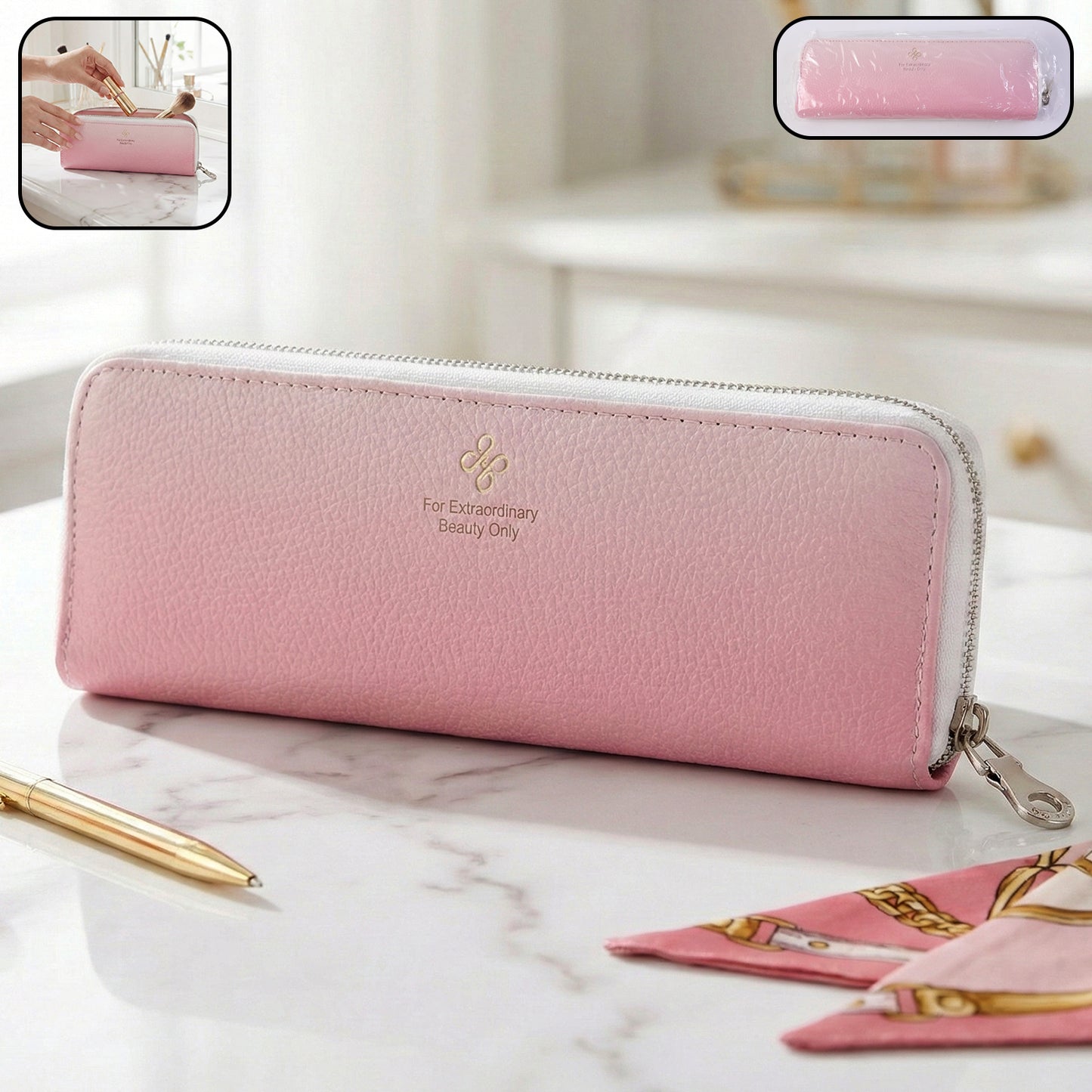 Premium makeup brush storage pouch with zip