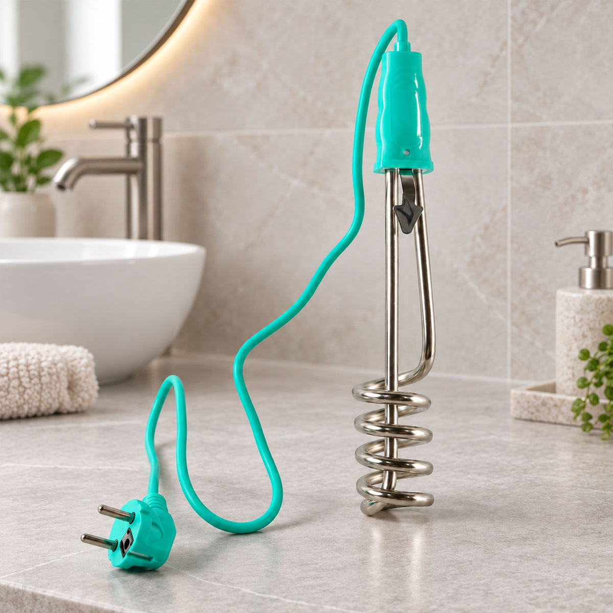 Electric Immersion Water Heater Rod with Spiral Coil and Hanging Rim Clip (1 Pc)
