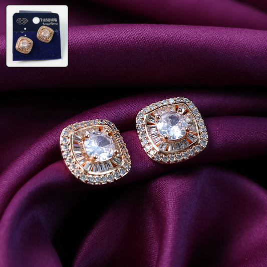 Stylish Square Design CZ Stone Stud Earrings for Women