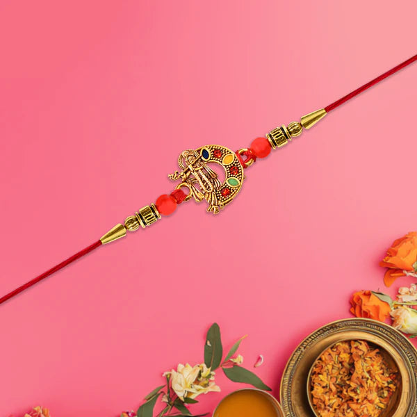 Spiritual Lord Krishna Rakhi on a festive background