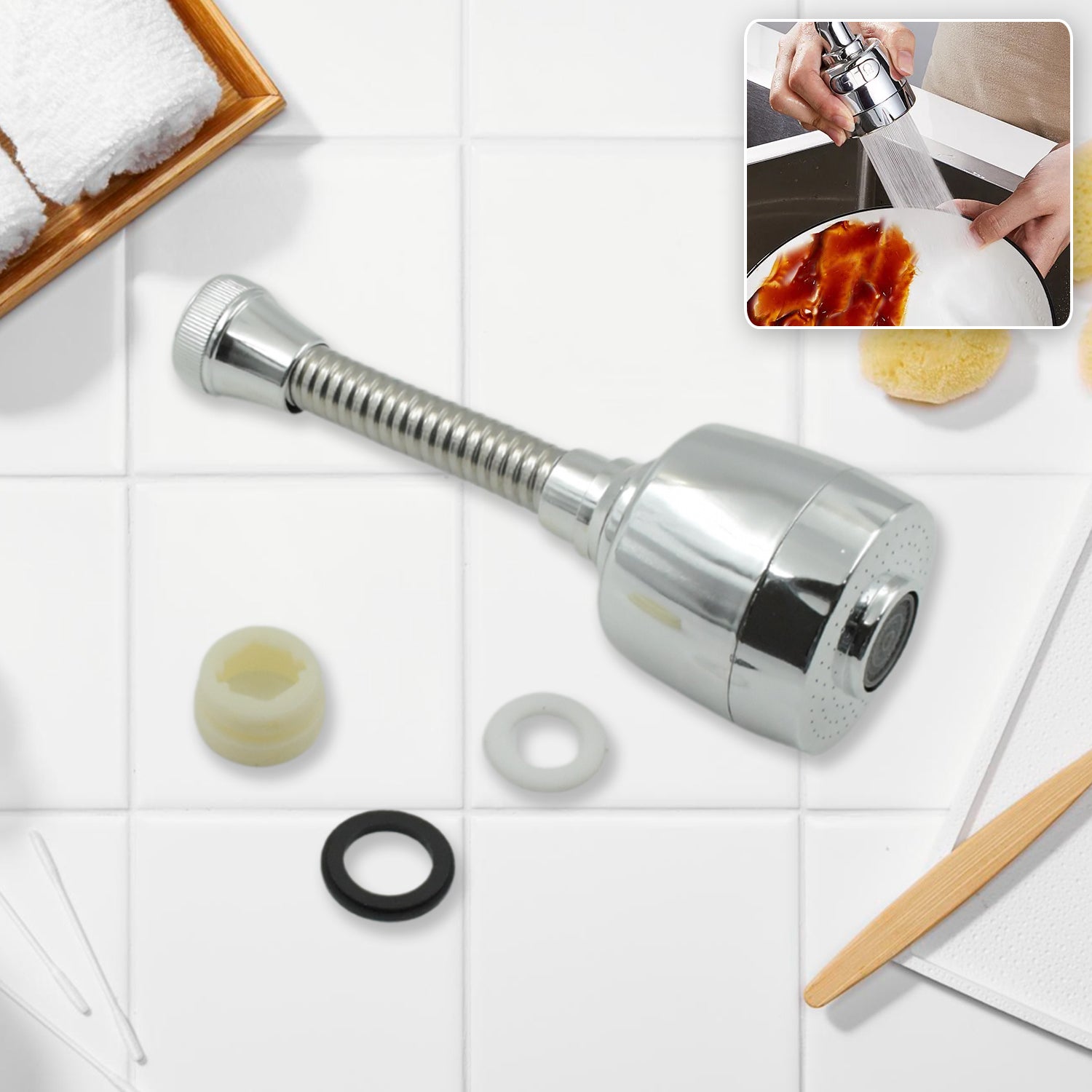 360° Rotating Faucet Sprayer – Water-Saving Aerator for Kitchen & Bathroom (6 Inch)