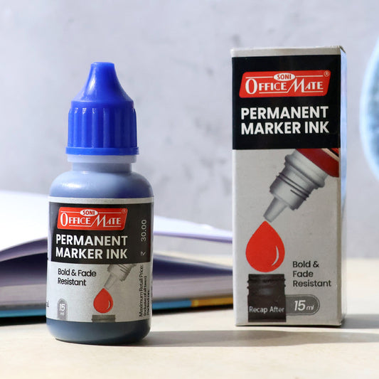 OfficeMate Permanent Marker Ink Blue – 15 ml Refill Bottle | Bold & Fade-Resistant Ink