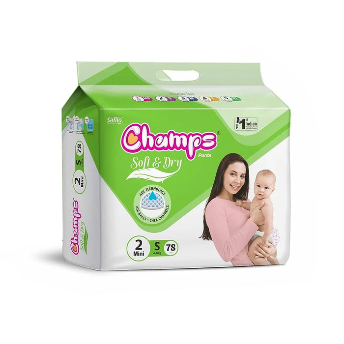 Champs Soft and Dry Baby Diaper Pants  78 Pcs (Small Size  S78)