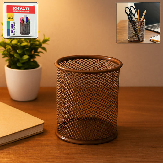 Khyati Round Metal Pen Stand – Durable Mesh Pencil Holder for Office, Home & Study Desk