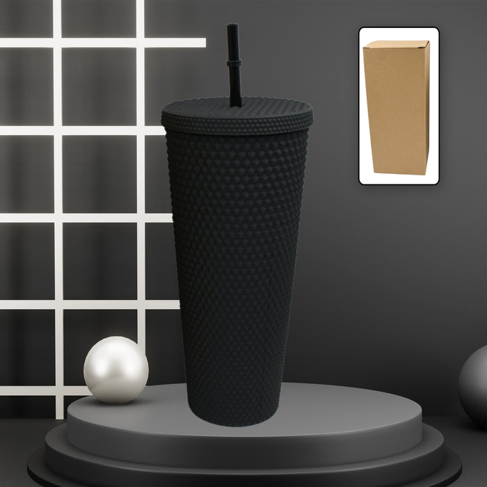 0304 Cup with Straw Reusable Matte Studded Tumbler with Leak Proof Lid Water Cup Travel Mug Coffee Ice Water Bottle Double Walled Insulated Tumbler BPA Free (1 Pc / Mix Color)