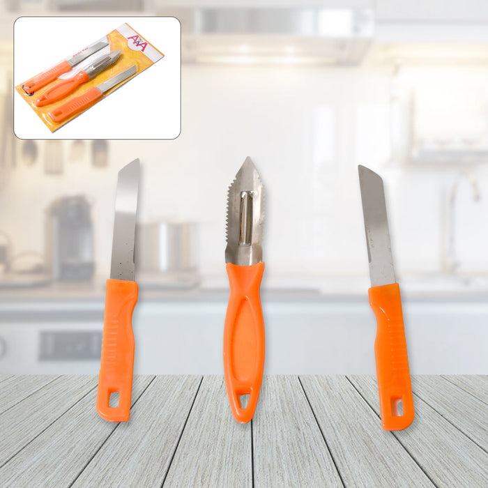 3in1 Multipurpose Stainless Steel Classic Kitchen Knife Set of 3 for Fruits and Vegetable Chopping / Cutting / Peeling, Kitchen Knife / Vegetable Peeler / Plain Knife